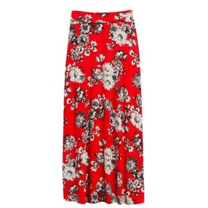 Loveappella Cameryn Brushed Knit Floral Print Red Maxi Skirt Size Medium